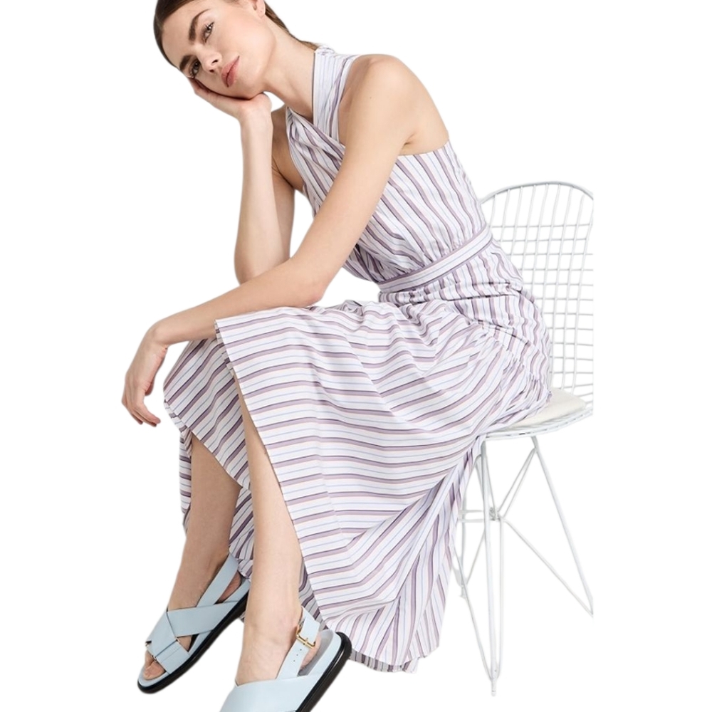 NWT VERONICA BEARD Radley Multi Stripe Poplin Criss Cross Halter Sun Dress 4 - Picture 15 of 16